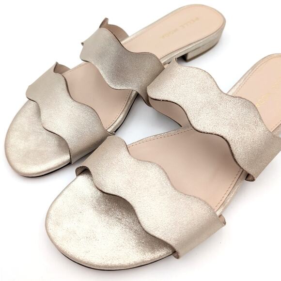 Pelle Moda Betia Scallop Slide Sandal Women's Platinum Gold Size US8.5M EU39 - Picture 11 of 11